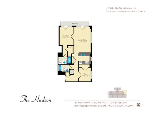 Floor plan for 2 beds, 2 baths, 1090 sqft